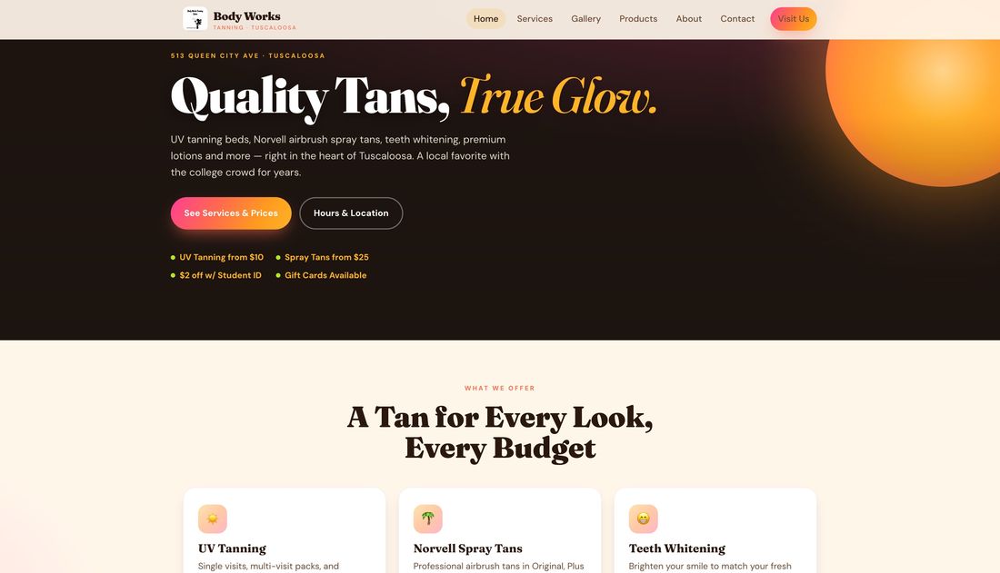 Body Works Tanning Salon website